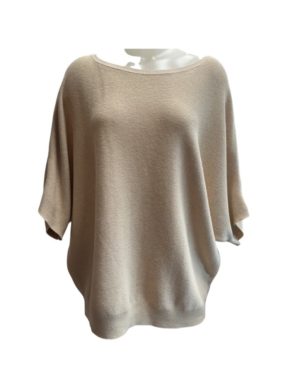 Quince Cotton Cashmere Link Stitch Lightweight Dolman Sweater Size XL Beige SEE